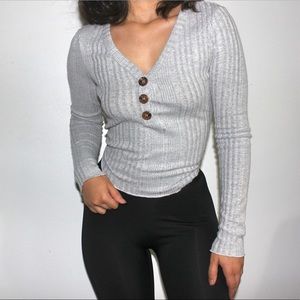 Grey Long Sleeved V-Neck